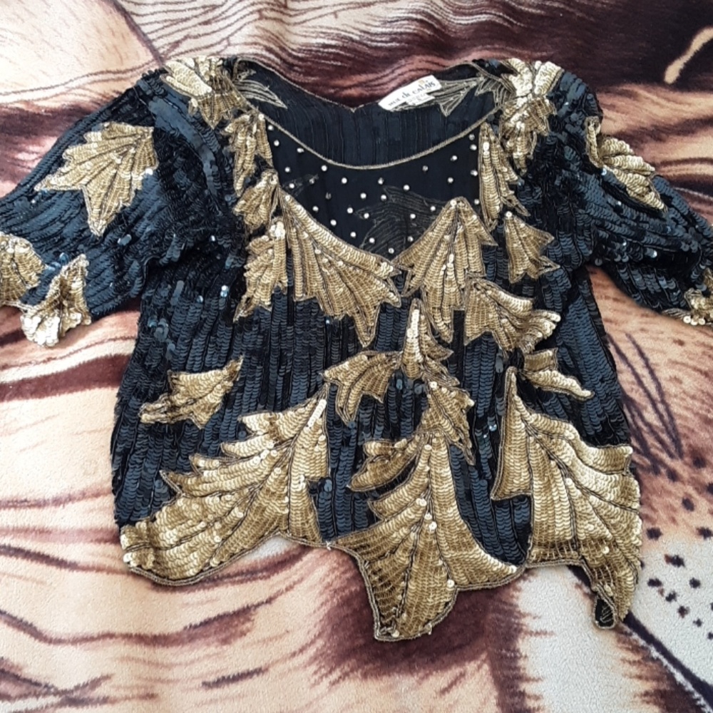Vintage 100% silk sequin top